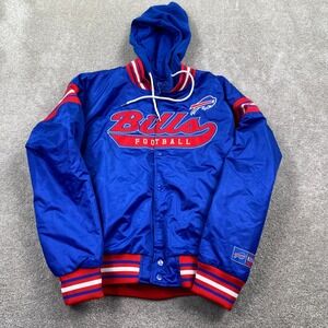 Ultra Game Buffalo Bills Varsity Jacket Mens Medium Blue Hooded Snap Bomber